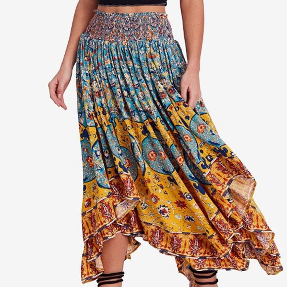 Free People Dresses & Skirts - NEW FREE PEOPLE Roaming Wild Smocked Midi Skirt XS